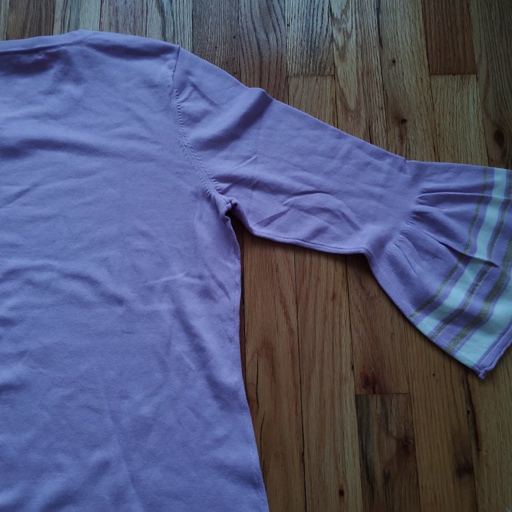 Lilly Pulitzer Callee Sweater Lilac Fressia Purple Pullover Gold White Buttons L - Picture 14 of 16